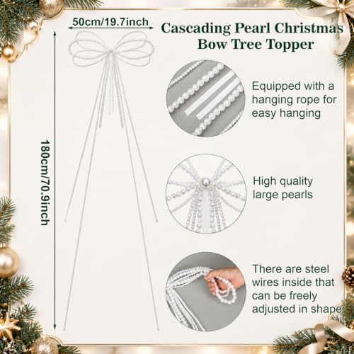 Extra Large White Pearl Bow Christmas Tree Topper 50 x 180 cm