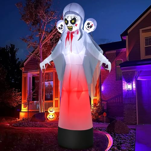 8.6FT Halloween Inflatable Grim Reaper Ghost with Skull Heads - Outdoor Yard Decor