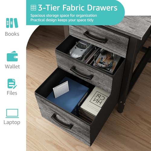 Gray Computer Desk with File Drawers - 46.6-Inch Home Office & Gaming Table