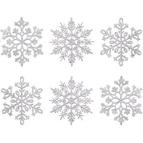 XmasExp 80mm/3inch Glitter Snowflake Ornaments Set Mini Christmas Tree Hanging Plastic Decoration for Xmas Party Wedding Anniversary Window Door Home Accessories (30pcs,Silver)