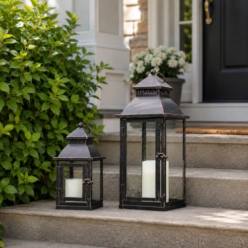 Large Bronze Decorative Lantern Set of 2 for Indoor & Outdoor Use - 17