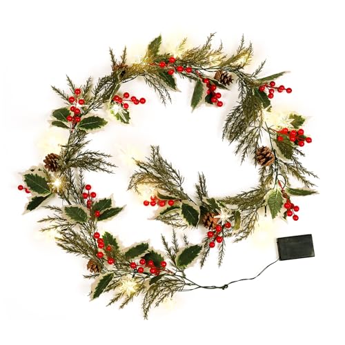 RECUTMS Pine Garland 5.8ft Artificial Christmas Wreath with Cones & Berries Christmas Decor