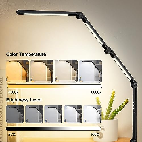 LED Desk Lamp with Clamp & Flexible Arm - 3 Light Sources, 4 Color Modes, Black - 4j3D