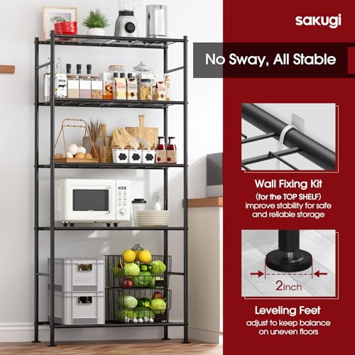 Sakugi 2-Pack Heavy-Duty Steel Garage Shelves 33.5 x 12.6 x 72 inches, Black - 5-Tier Storage Racks