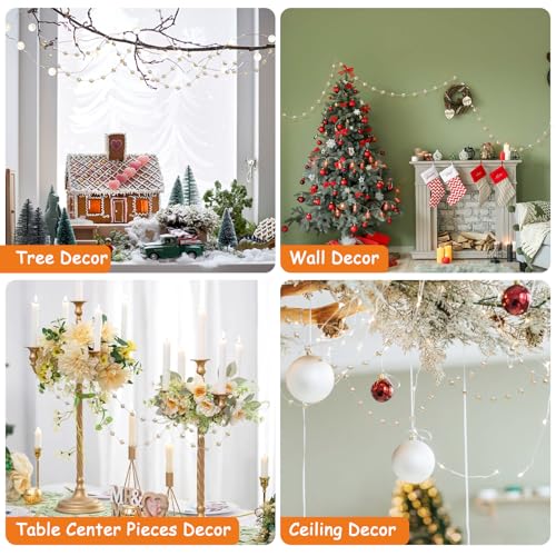 LEFERS 9.8Ft Crystal Glass Balls Christmas Garland,48 Beads 16mm Faceted Prism Beads Strands Hanging Ornament Decoration for Christmas Tree Centerpieces Wedding Party (Gold)