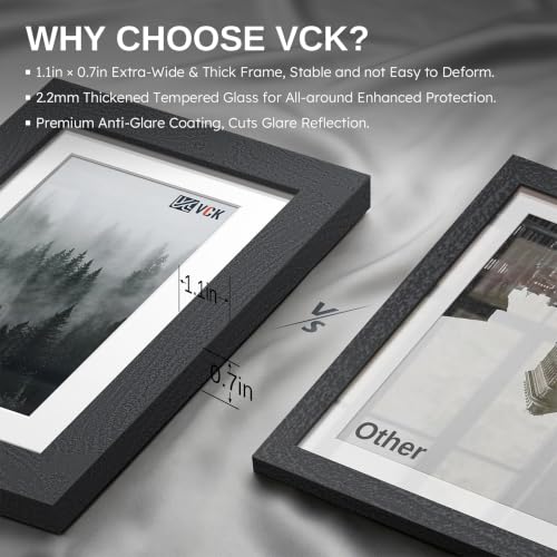 VCK 16x20 Picture Frame 5 Pack - Black Wood Grain with Mat for Photos & Art - Exclusive Design