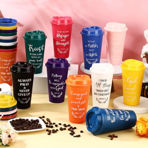 Skylety 40 Pack Christian Gift Cups with Lids, Multicolor 16 oz