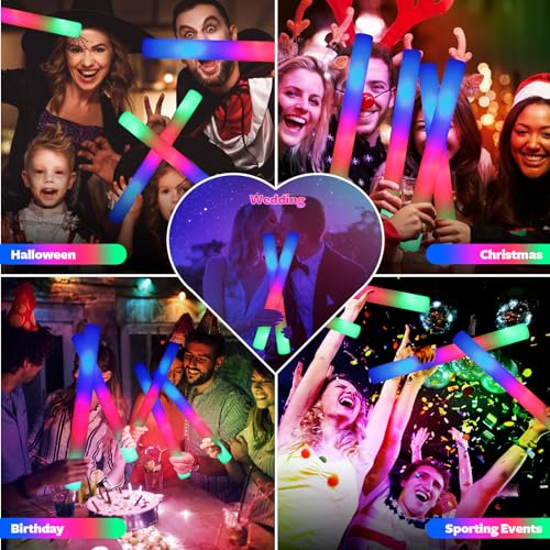 Wellent 58 PCS LED Foam Glow Sticks Bulk with 3 Light Modes for Parties and Events