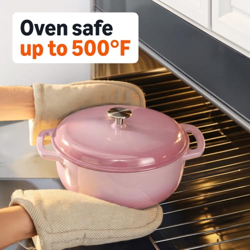 Amazon Basics 6-Quart Enameled Cast Iron Dutch Oven Pot Light Pink - Oven Safe, Heavy-Duty for Stews & Roasting