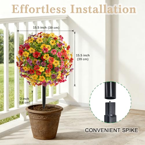 Artificial Fall Flowers - Mums Plants with Violet Variation, Outdoor Decor 2Pcs
