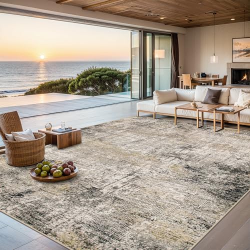 8x10 Abstract Washable Area Rug - Modern Living Room Carpet in Brown & Black Variation