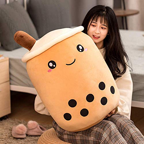 Hitoshe 27.5in Boba Plush Pillow Toy Brown Round Eye — Milk Tea Cup Hug Pillow