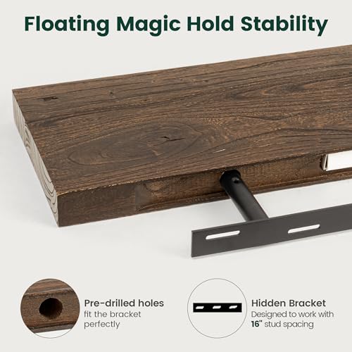 Walnut Live Edge Floating Shelves Set of 2 - 24 Inch Solid Elm Wall Shelves