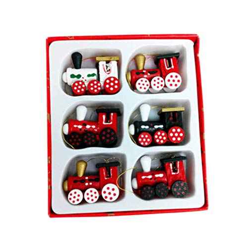 NUOBESTY 6PCS Mini Wooden Train Ornaments Christmas Hanging Ornaments Tree Decoration Kids Toys Gift