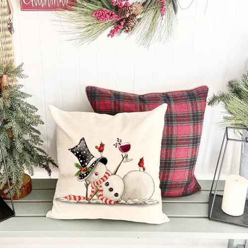 Christmas Pillow Covers 18x18 Set of 2 Snowman Merry Christmas Lumbar Pillow Cover Decorations Throw Pillow Covers Farmhouse Pillows Decorative for Sofa Winter Home Decor