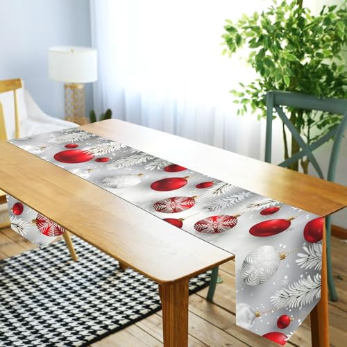 Senya Christmas Table Runner 14x108in Snowflakes Pattern Linen Decor