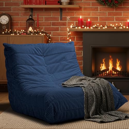 Blue Bean Bag Chair for Adults - Memory Foam Couch Sofa with Corduroy Cover
