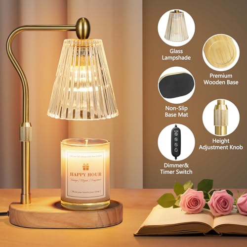 Imenlox Candle Warmer Lamp with Timer & Dimmer, Adjustable Height - Amber / Manual Control, Perfect for Home Decor & Gifts