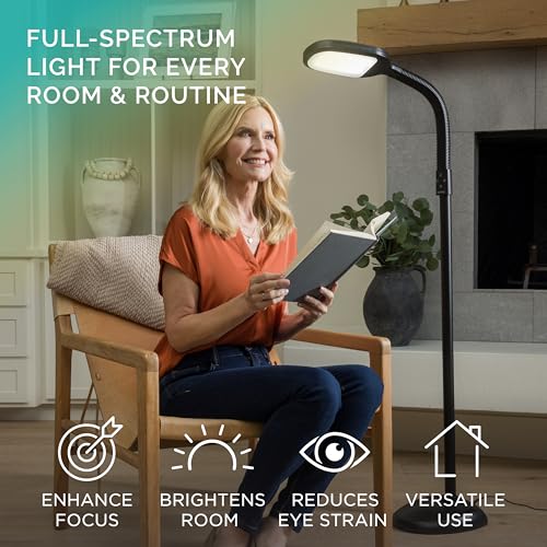 Verilux Full Spectrum LED Floor Lamp - Black, Adjustable Brightness & Color