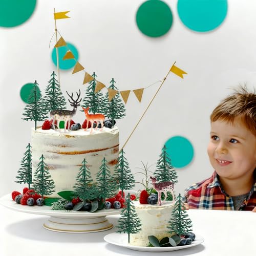 Hooqict Deer Christmas Tree Cake Toppers - 15Pcs Woodland Holiday Decorations