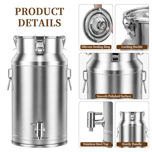 20L Stainless Steel Water Dispenser with Faucet - Thickened Milk Can for Water, Juice, Tea, Beverage Storage - Variation of THIS listing