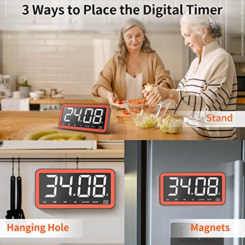 VOCOO 7.8-Inch Digital Timer Black Red Magnetic LED Kitchen & Classroom Timer