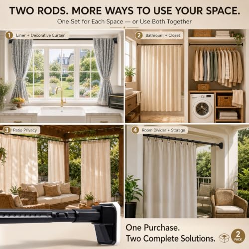 Heavy-Duty Tension Curtain Rod 41-126 Inch No-Drill Adjustable Shower & Window Rod