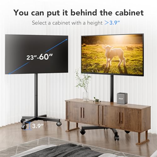 AX WABER Rectangular Mobile TV Stand for 23-60 Inch TVs, Height Adjustable, 88 lbs Capacity