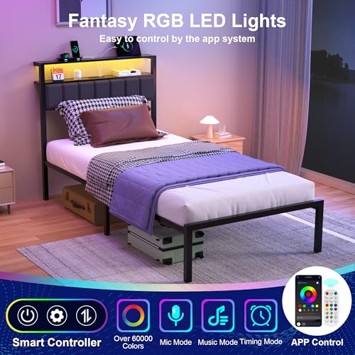 Twin Bed Frame with Charging Station & LED Lights - Casual Variation