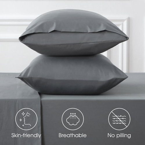 HYPREST Queen Sheet Set - Extra Deep Pocket 100% Cotton, Grey Luxury Cooling Sheets for 18"-24" Mattresses