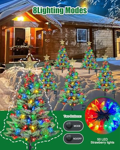 4 Pack Outdoor Solar Christmas Tree with 200 Multicolor LED Lights - 3.6FT