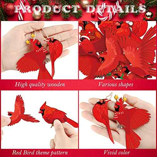 40 Red Cardinal Christmas Ornaments - Wooden Cardinal Birds Hanging Decor for Xmas Tree, Memorial Home, Wedding Gift
