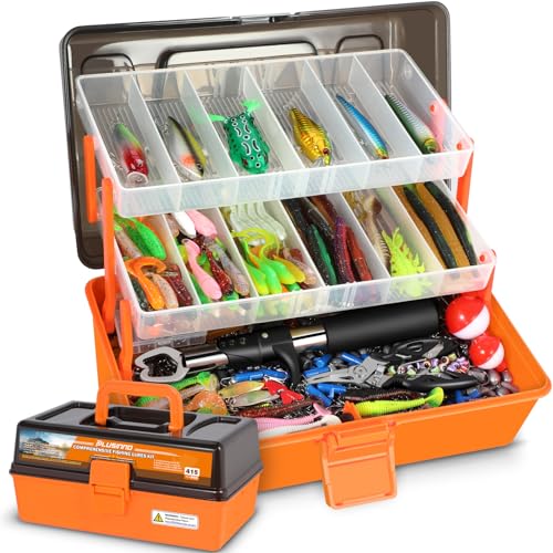 PLUSINNO 3-Layer Fishing Tackle Box Kit with 415 Pcs Lures & Accessories