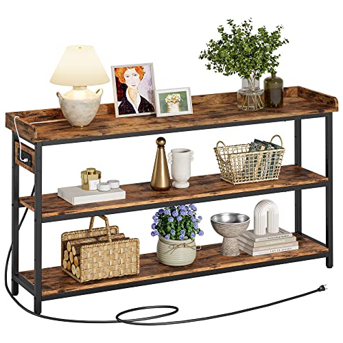 IRONCK Rustic Brown 55-Inch Console Table with Power Outlet & USB Charging Station