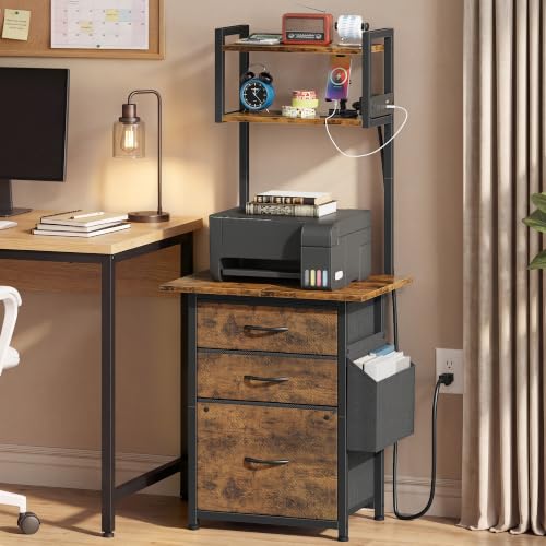 HIGDBFE Rustic Brown 49'' Tall 3-Drawer File Cabinet with Charging Station