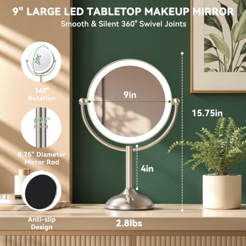 Auxmir 9-Inch Rechargeable LED Lighted Makeup Mirror with 1X/30X Magnification