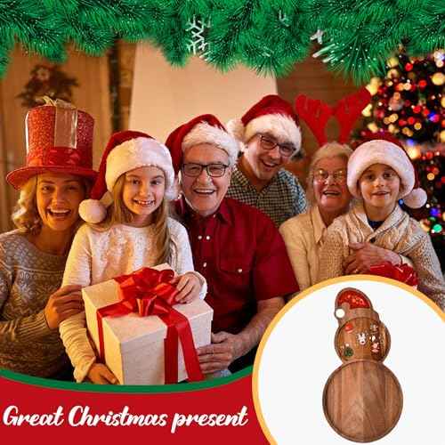 Christmas Serving Platter Mitten Shape Acacia Wood Serving Tray Charcuterie Board Handcrafted Resin Wooden Tray Snack Platters Gifts Party Supplies Wood Candy Dish (Snowman)
