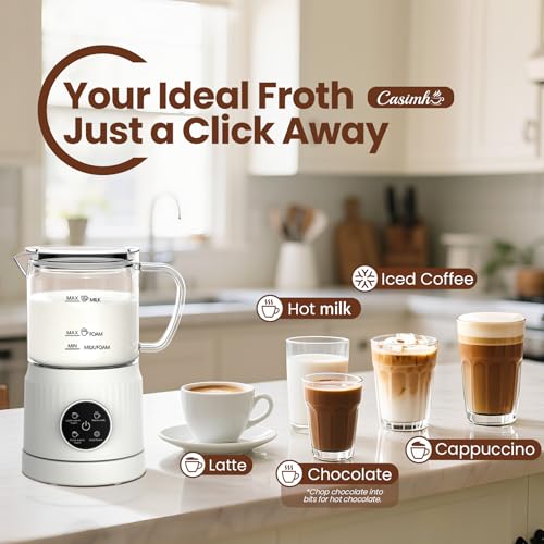 4-in-1 Electric Milk Frother and Steamer - Cream White, LED Touch Screen