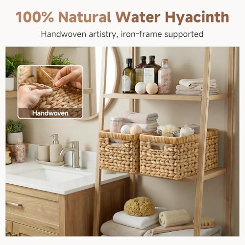Water Hyacinth Wicker Storage Baskets 2-Pack, Natural 13"L x 8¼"W x 7"H