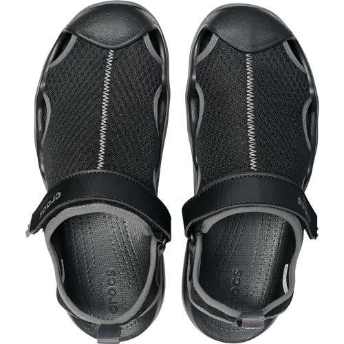Crocs Men's Swiftwater Mesh Deck Sandals - Black, Size 13, Water-Friendly, Supportive Footwear