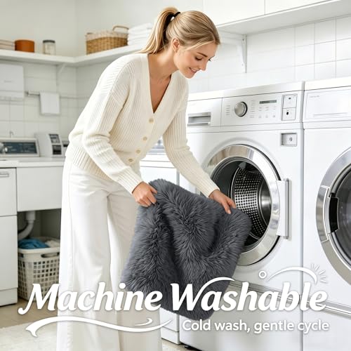8x10 Ft Large Machine Washable Area Rug for Living Room & Bedroom - Grey, Soft Shaggy Floor Carpet