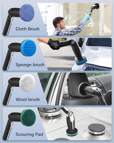 Leebein Electric Spin Scrubber - Black, Cordless Bathroom & Floor Cleaner with 8 Brush Heads