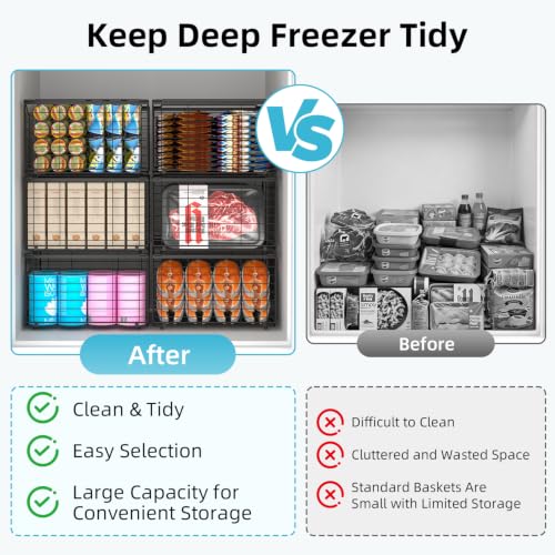Freezer Organizer Bins 6 Pack Large Deep Freezer Storage Baskets - Black