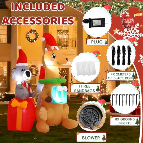 7FT Inflatable Christmas Kangaroo & Koalas with LED Lights Outdoor Decor