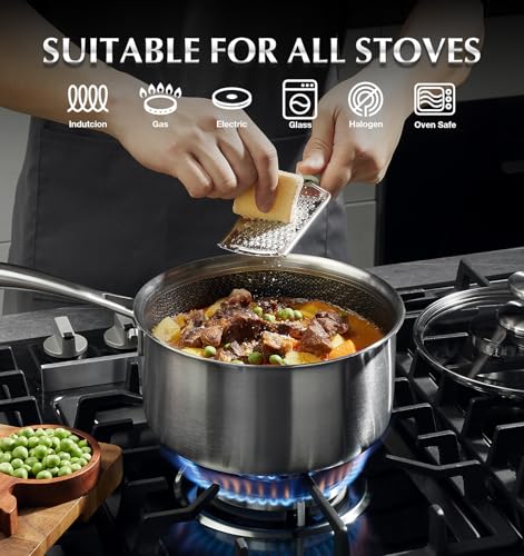 KOCH SYSTEME CS 6-Piece Hybrid Nonstick Stainless Steel Saucepan Set, 1QT-3QT, Black