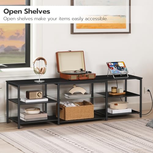 63-Inch Black LED TV Stand with Charging Station for 75 Inch TVs, Gaming Entertainment Center