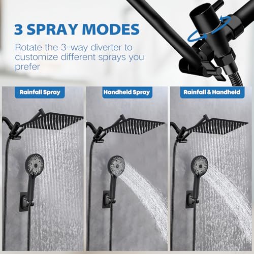 Shower Head,12" High Pressure Rainfall Head with Handheld Dual Spray