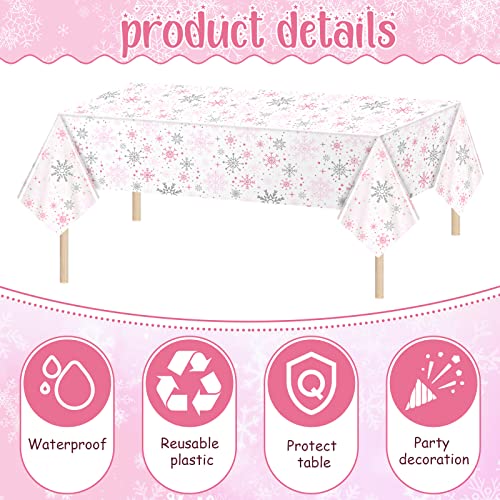 Jecery 3Pcs Pink Winter Snowflake Tablecloths – Waterproof Plastic Party Linens