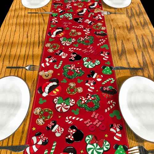 Christmas Table Runner Christmas Cartoon Mouse Table Cover New Year Winter Xmas Decor Red Christmas Decorations for Home Party