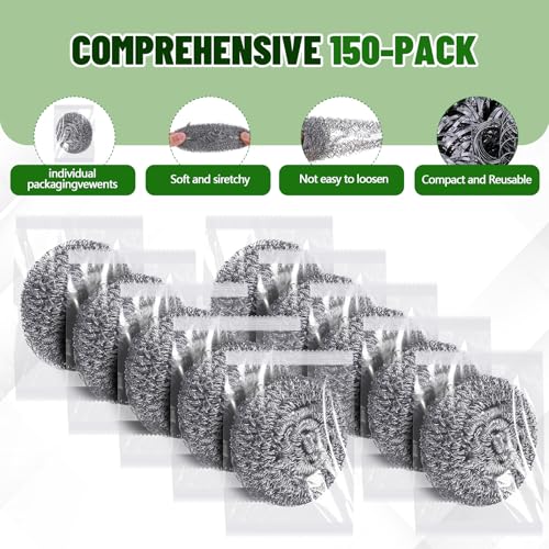 150 Pack Steel Wool Scrubbers - 2.5 Inch, 15 Gram, Classic Variation